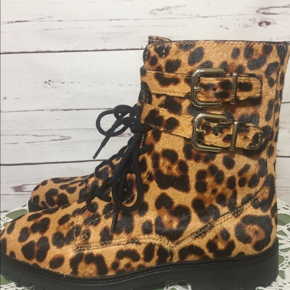 🌸NWOB Antonio Melani Dyed Cow Hair Combat Style Boots - Picture 3 of 12